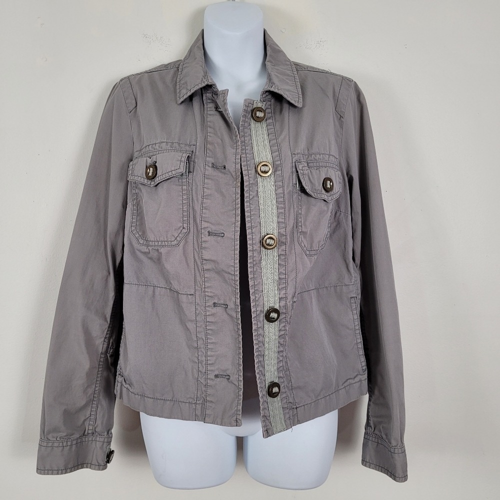 Fossil Gray 100% Cotton Button Up Utility Jacket Size Large